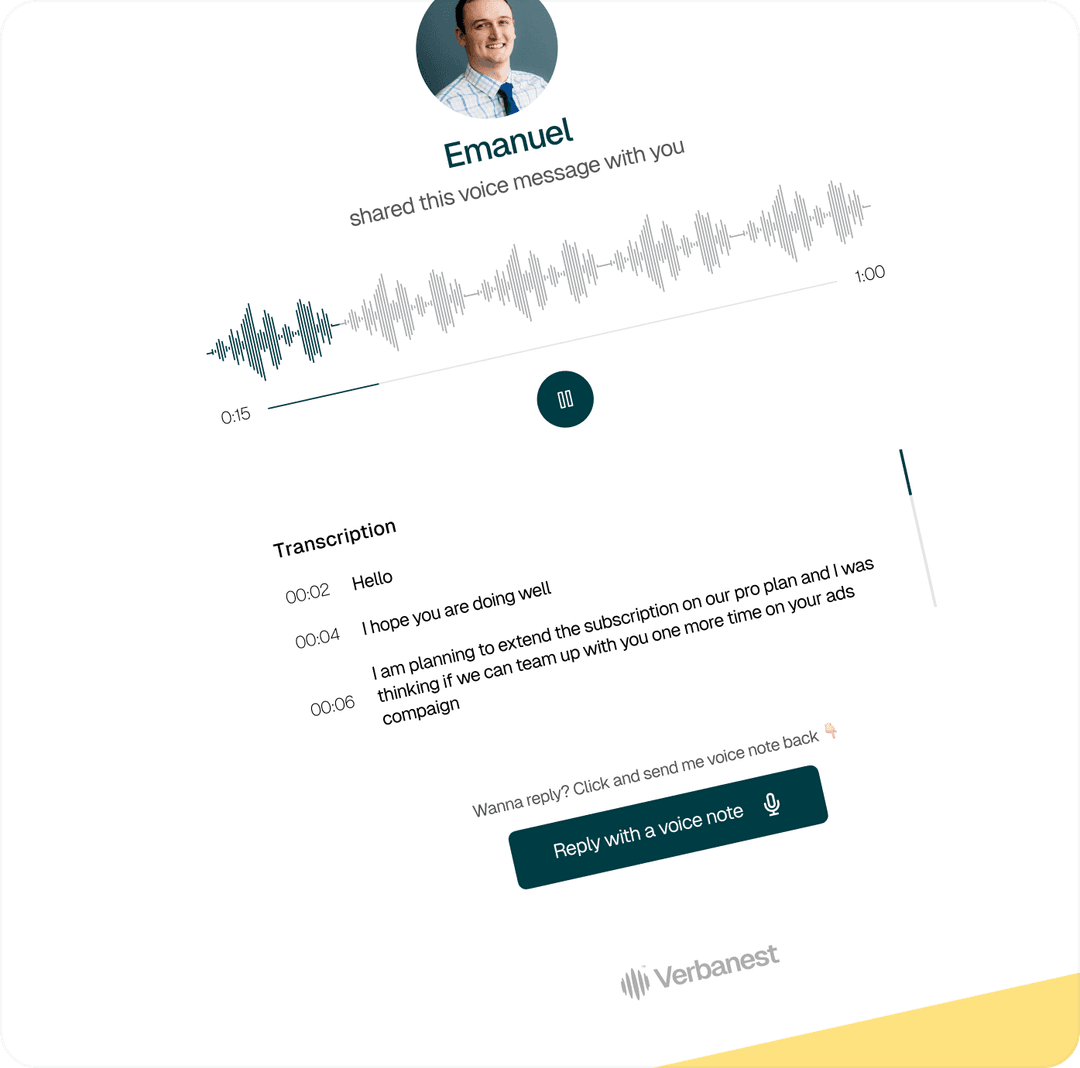 Expressive face next to a voice message waveform