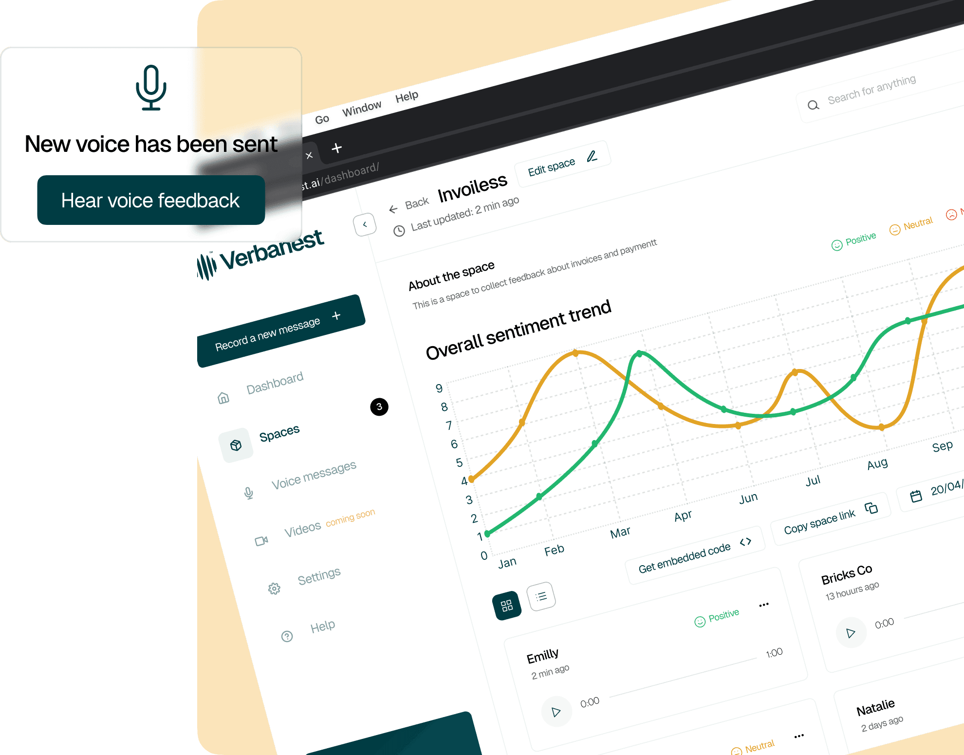 Feedback Spaces dashboard